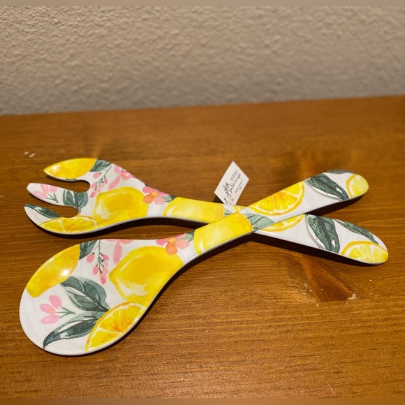 Farmhouse Lemon Serving Spoon Set, Melamine Lemons Leaves & Floral Serving Set - Picture 9 of 9